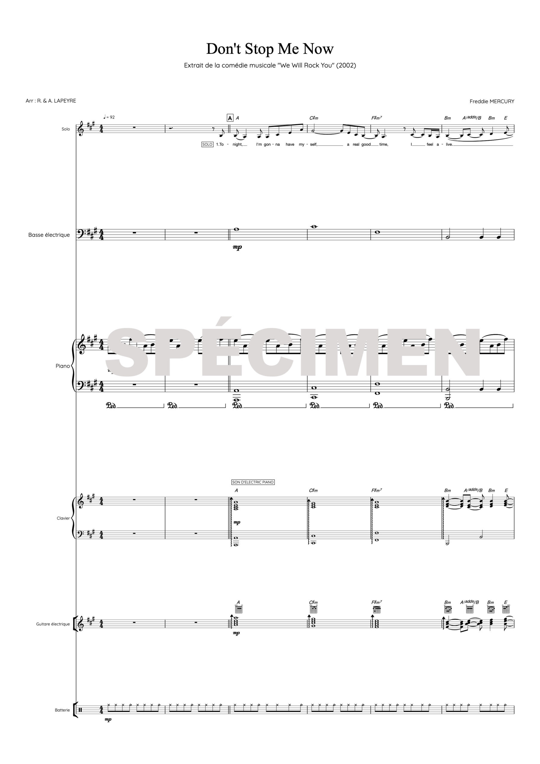 Don't Stop Me Now orchestre tronqué "Don't Stop Me Now" comédie musicale We Will Rock You (orchestre et chant)