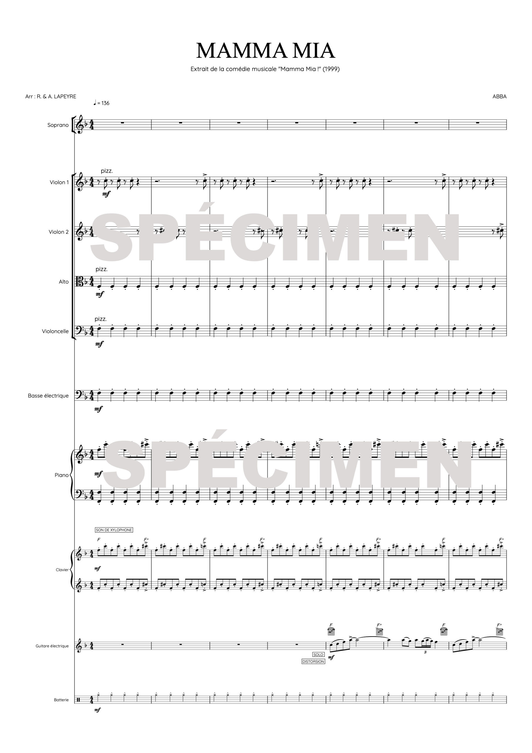 Mamma Mia orchestre tronqué "Mamma Mia!" de la comédie musicale d'Abba version 2 (chant)